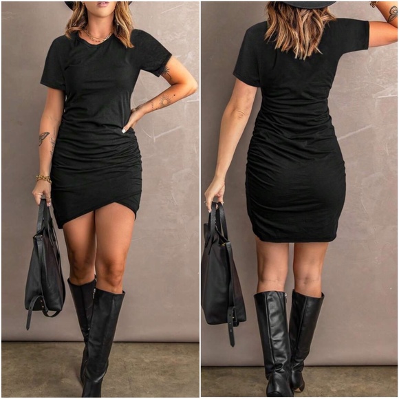 045 Solid Short Sleeve Mini Dress - Picture 6 of 6